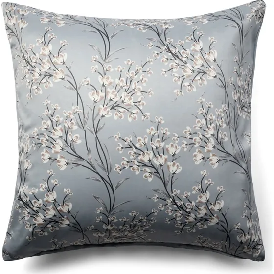 Vendbart satinpudebetræk 60x63 cm - Lyseblåt med blomster