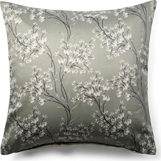 Satin pudebetræk 60x63 cm - Vendbar grøn/blomstret