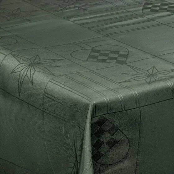 Juledug 140x420 cm grøn - jacquard med hjerter & stjerner