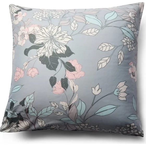 Pudebetræk 60x63 cm - Støvet blå med blomster (Microfiber)