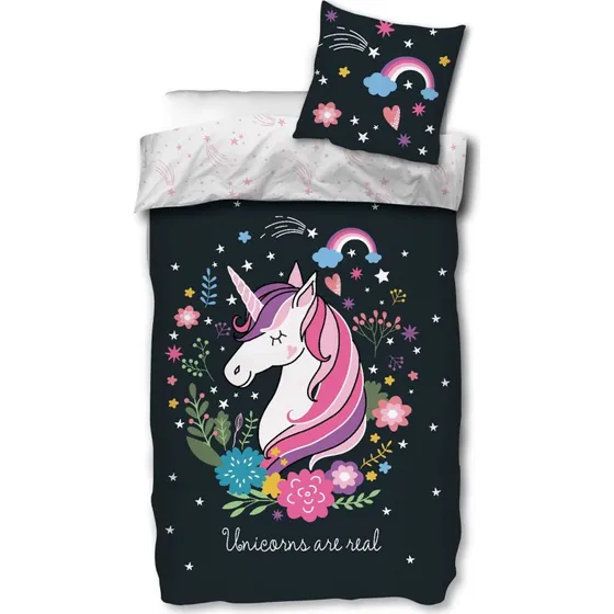 Unicorn junior sengetøj 100x140 cm – selvlysende bomuld