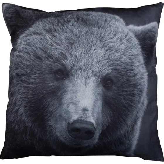 Pyntepude 45x45 cm med bjørnemotiv – imiteret ruskind