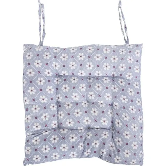 Stolehynde 35x35x6 cm - Blå med blomster, blød fiberhynde