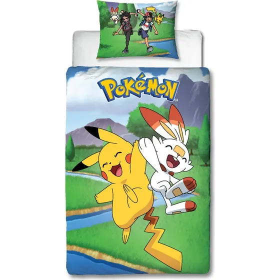 Pokémon sengesæt 140x200 cm – Pikachu & Scorbunny, 100% bomuld