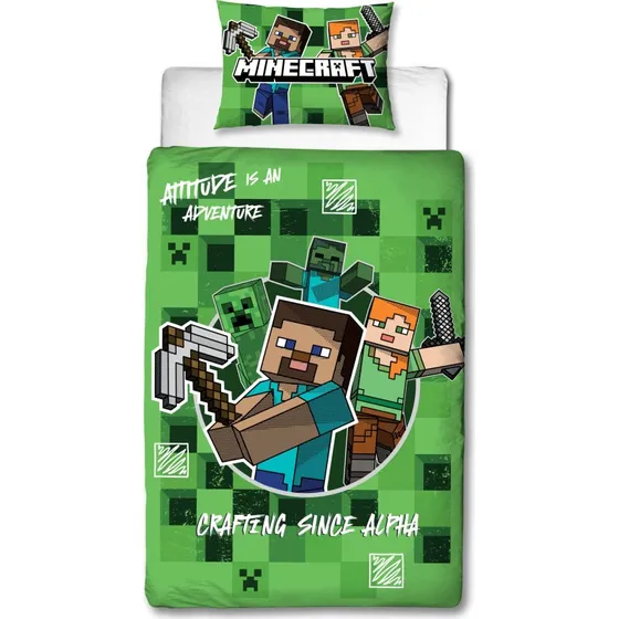 Minecraft sengetøj 140x200 cm – grønt, vendbart 100% bomuld