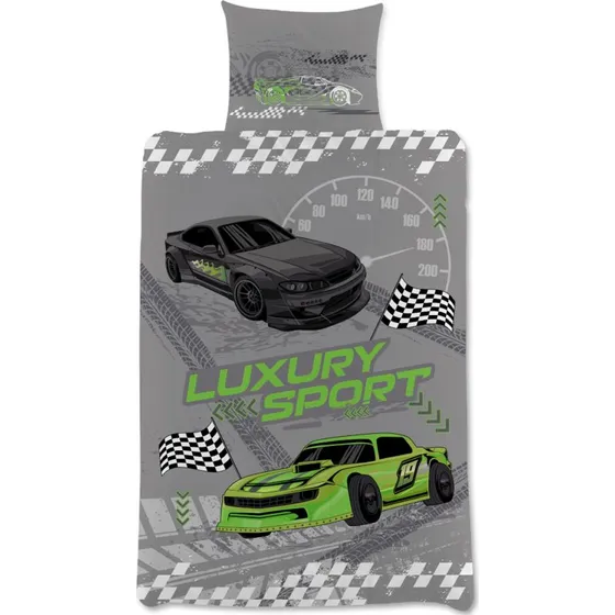 Børnesengetøj Racerbiler 140x200 cm – Vendbart 100% bomuld