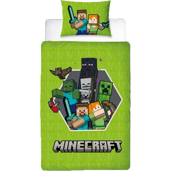 Minecraft sengetøj 150x210 cm – 100% bomuld, 2-i-1 design