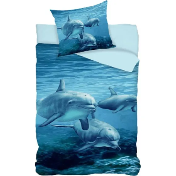 Delfin sengetøj 140x200 cm – 100% bomuld, vendbar