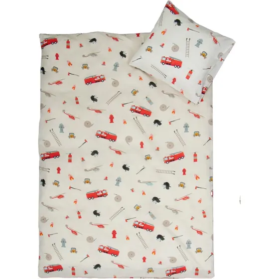 Junior sengetøj 115x135 cm, 100% bomuld – Beige med brandikoner