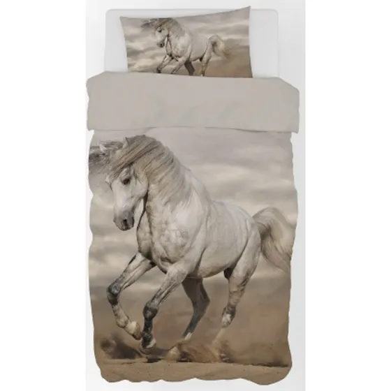 Sengetøj 150x210 cm - Hvid hest, 2-i-1 bomuld