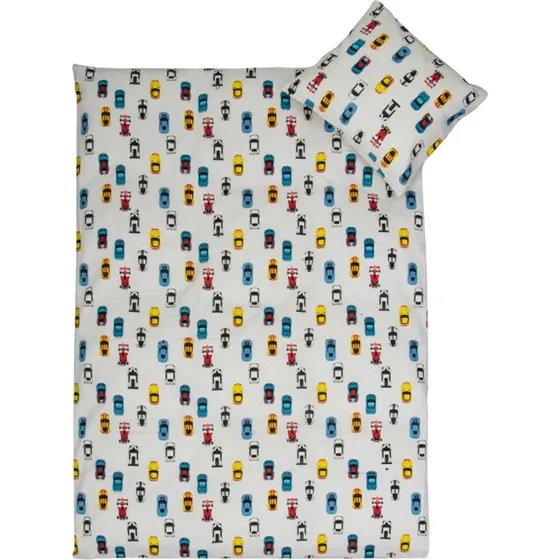 Junior sengetøj 115x135 cm – 100% bomuld, racerbiler