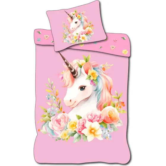 Vendbart enhjørning sengetøj 140x200 cm i 100% bomuld