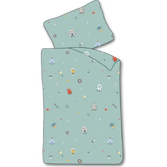 Baby sengetøj 70x100 cm - Blåt robotmotiv, 100% bomuld