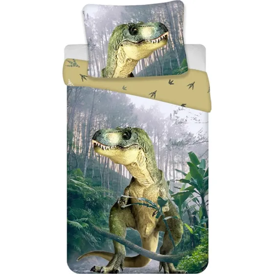 Dinosaur sengetøj 140x200 cm i 100% bomuld (vendbar)