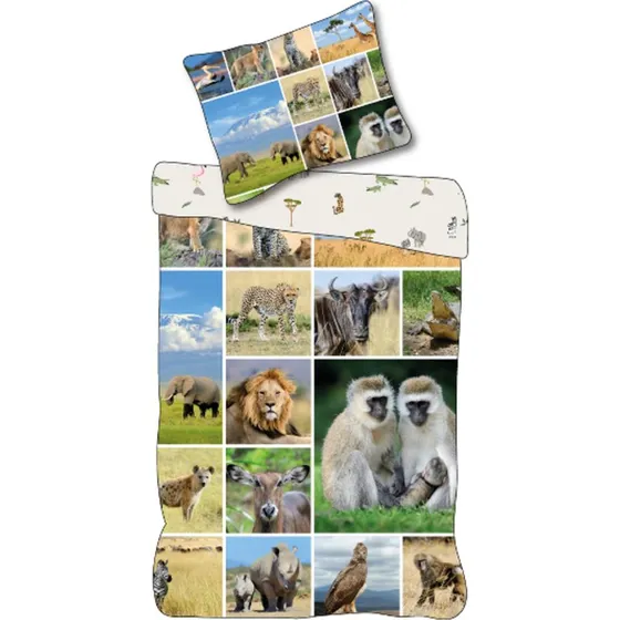 Børne sengetøj 140x200 cm – Vendbart safari i 100% bomuld