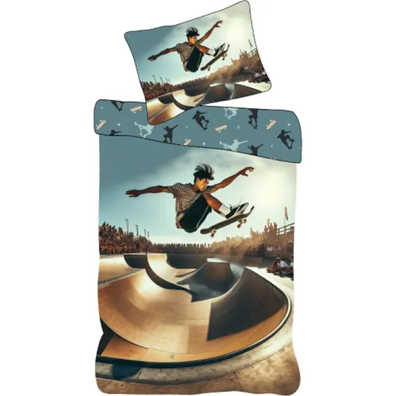 Børne sengetøj 140x200 cm med skater-motiv, 100% bomuld