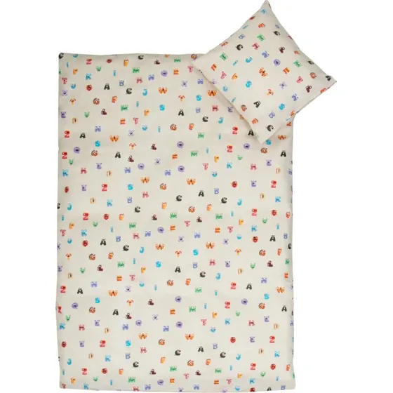 Junior sengetøj 100x140 cm - Beige med bogstaver