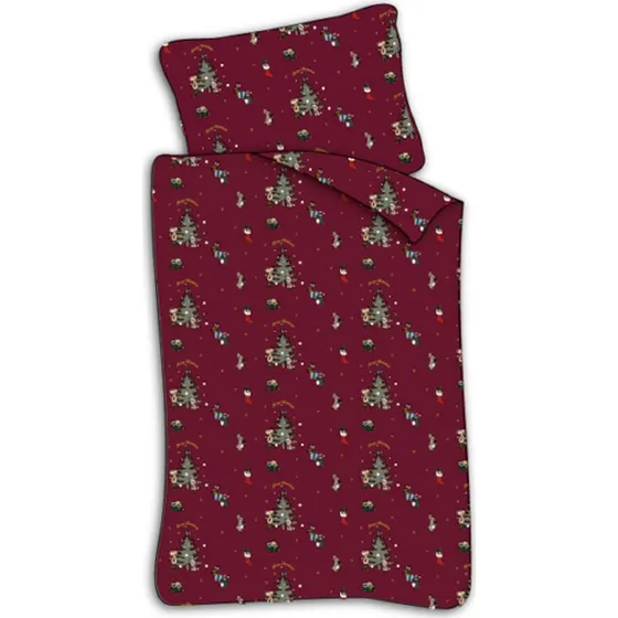 Junior julesengetøj 100x140 cm – Rød julemus, 100% bomuld