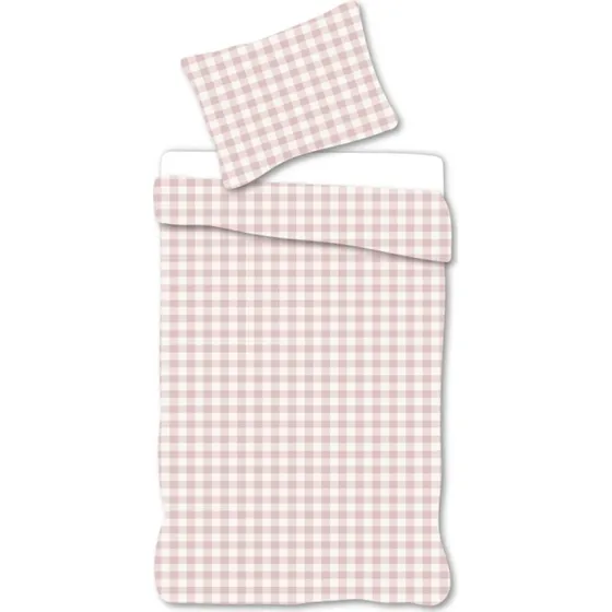 Junior sengetøj 100x140 cm - hvide/lyserøde tern