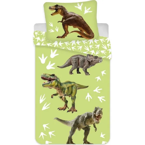 Junior sengesæt 100x140 cm – Grøn Dinosaur 2-i-1, 100% bomuld