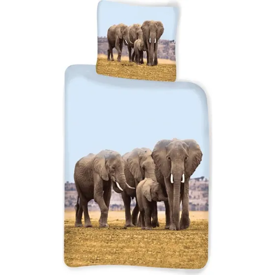 Elefant sengetøj 140x200 cm – 100% bomuld, elefantfamilie