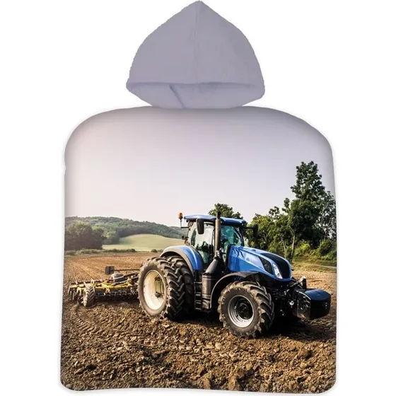 Badeponcho til børn – Blå traktor 50x100 cm, 100% bomuld