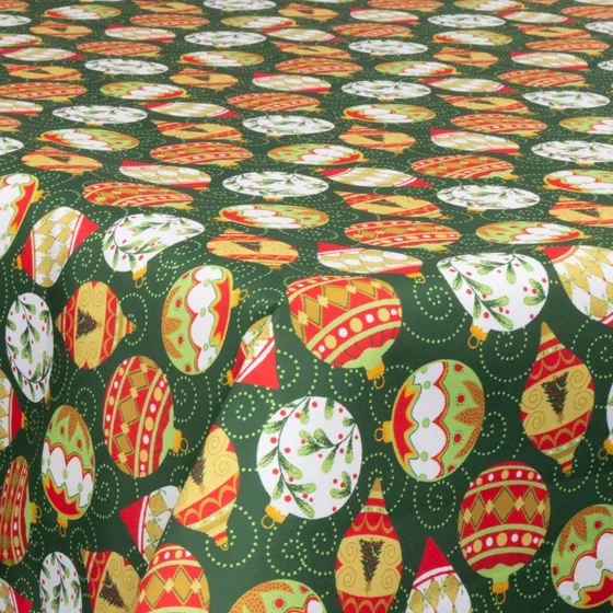 Tekstil voksdug 140 cm x 30 m – Julekugler, akrylbelagt