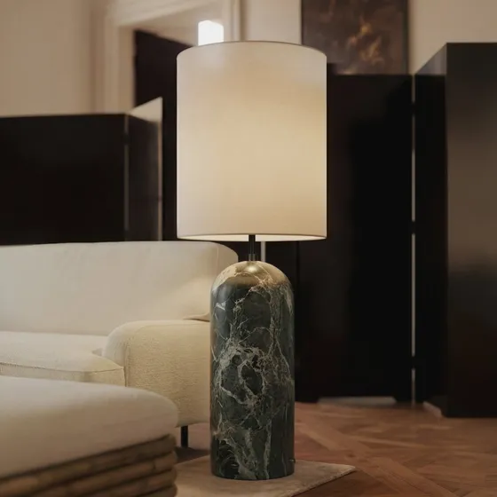 Gubi Gravity XL gulvlampe - Grøn marmor & hvidt stof