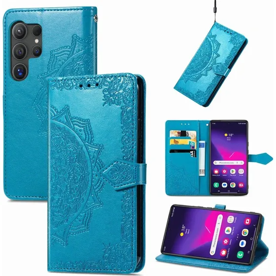 Mandala læderetui til Samsung Galaxy S25 Ultra - Blå