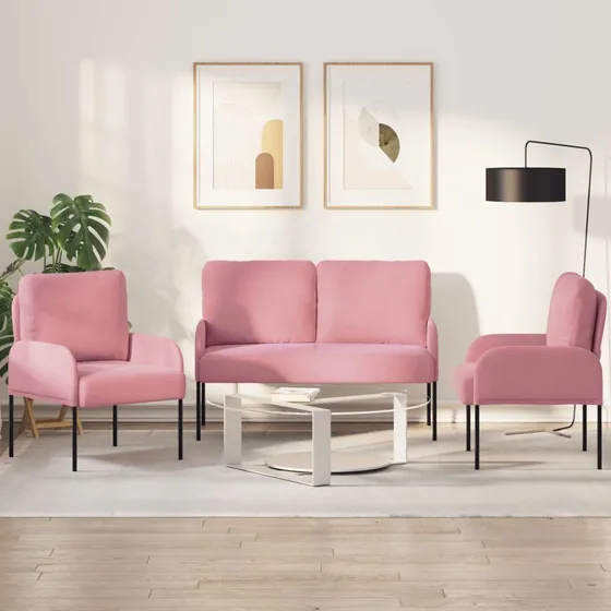vidaXL Sofasæt 3 stk. Lyserød Krydsfinér