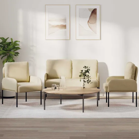 vidaXL Sofasæt 3 stk. Creme Krydsfinér