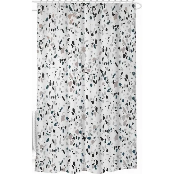 Badeforhæng 180x180 cm – Hvid med farvet mosaik