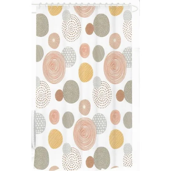Badeforhæng 180x180 cm – Hvid med cirkler