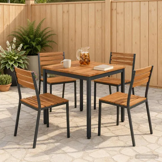 vidaXL Havemiddagstabel i akacietræ, natur/sort, 60 x 60,5 x 75 cm