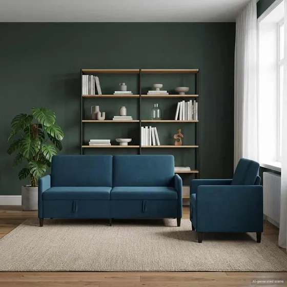 vidaXL Sofasæt 2 stk. Blå Polyester med Opbevaring