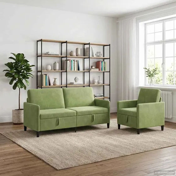 vidaXL Sofasæt med opbevaring 2 stk. - Lys grøn polyester