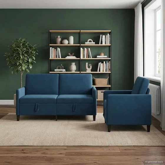 vidaXL Sofasæt 2 stk. med opbevaring - Blå Polyester