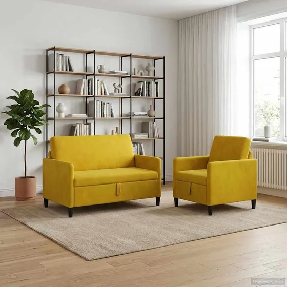 vidaXL Sofasæt 2 stk. Gul Polyester med Opbevaring
