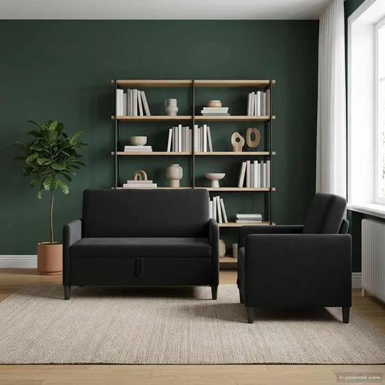 vidaXL Sofasæt med opbevaring, 2 dele, Sort Polyester