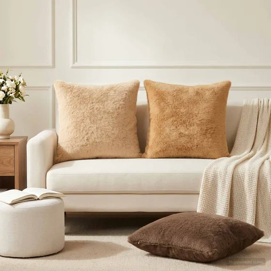 vidaXL HEERLEN Pudebetræk 2 stk. Gråbrun Faux Kaninpels 60x60 cm