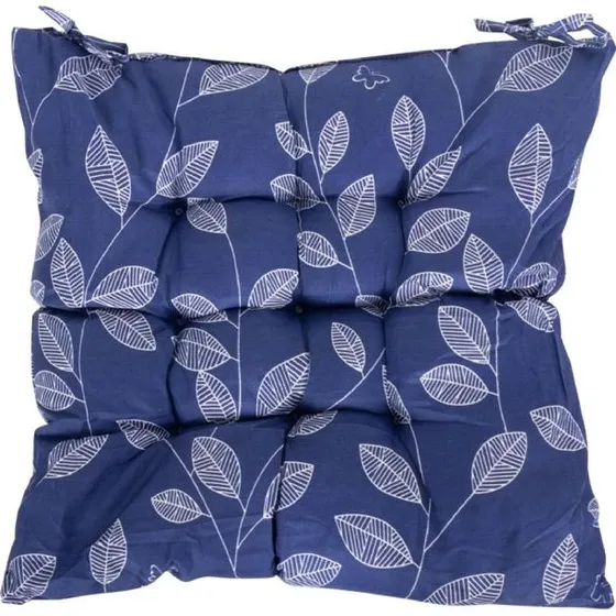 Blå havehynde 35x35x6 cm med hvide blade