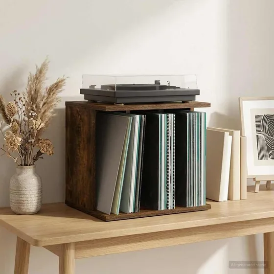 vidaXL Opbevaring af vinylplader Røget eg 42 x 33 x 36 cm