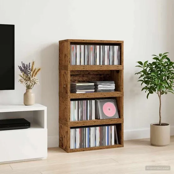 vidaXL CD Opbevaringsrække 4 stk. Gammelt træ 40 x 17 x 17 cm