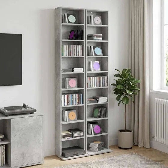 vidaXL CD-skab 2 stk. Betongrå 33 x 23,5 x 175 cm