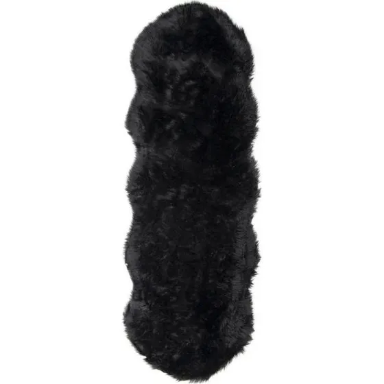 Sort imiteret lammeskind 60x180 cm – blødt & luksuriøst