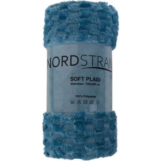 Fleece tæppe 150x200 cm - Blød blå vaffelstruktur