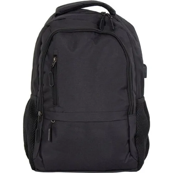 Sort computerrygsæk med USB-A til 15" laptop – 29L