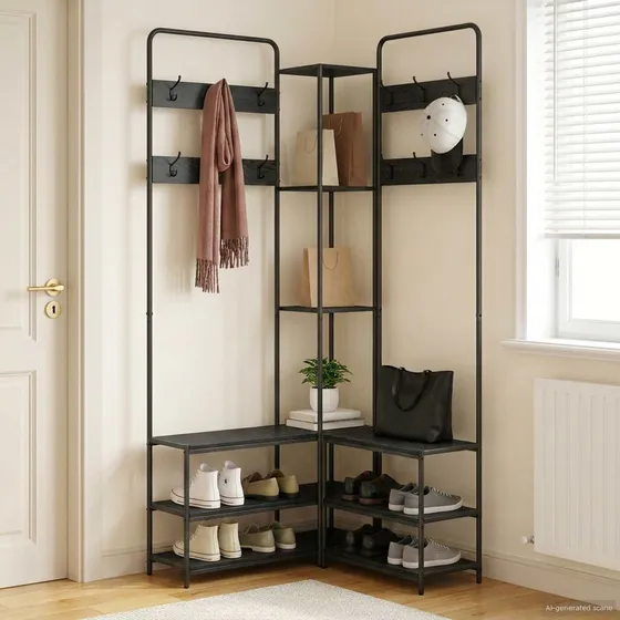 vidaXL Knagerække med skobænk, Sort eg, 143 x 30 x 199,5 cm