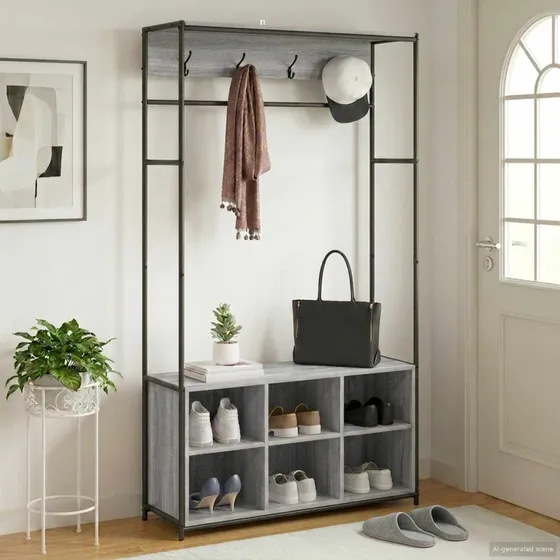 vidaXL Knagerække med skobænk, Grå Sonoma, 100 x 32 x 180,5 cm