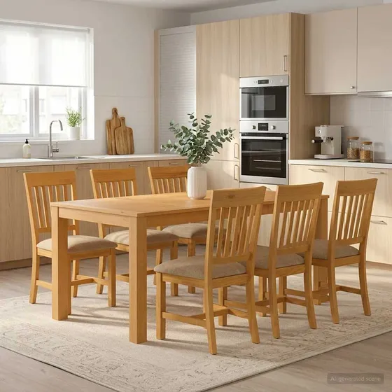 vidaXL Spisestuesæt 7 stk. i massivt egetræ, beige
